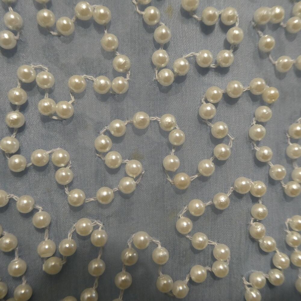Vintage 1X Women's Silk Pearl Bead Dress Light Blue - Picture 8 of 13